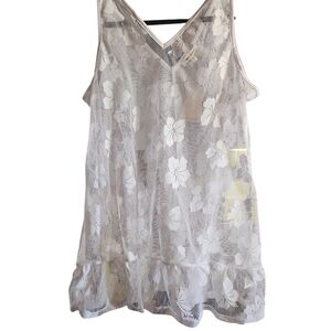 Miken White Floral Lace V-Neck Coverup/Night Gown/Slip Dress